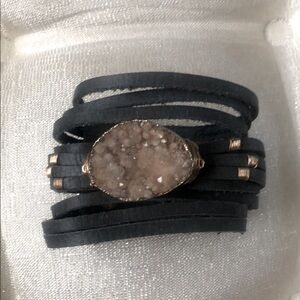 Druzy stone faux leather cuff bracelet.
